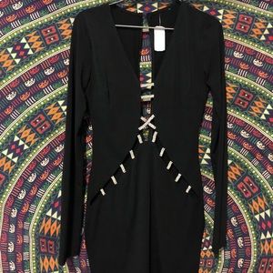Black long sleeve cut out dress